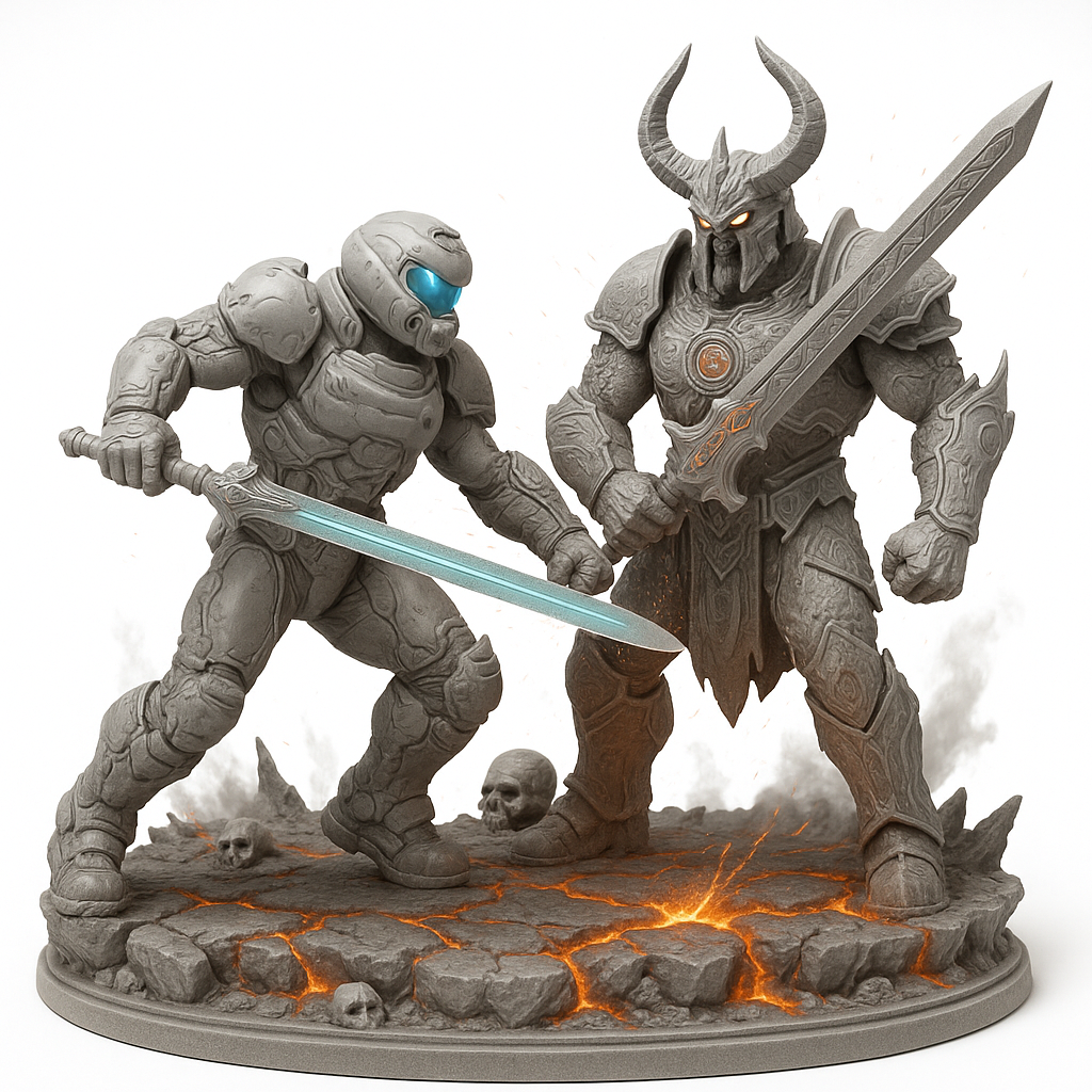 Doom Guy vs Dark Lord Diorama – Unpainted 5″ Fan‑Art 3D Printed